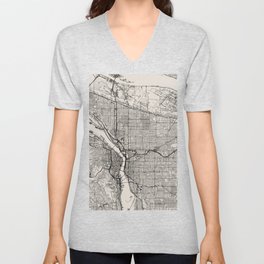 Portland City Map - Black and White V Neck T Shirt