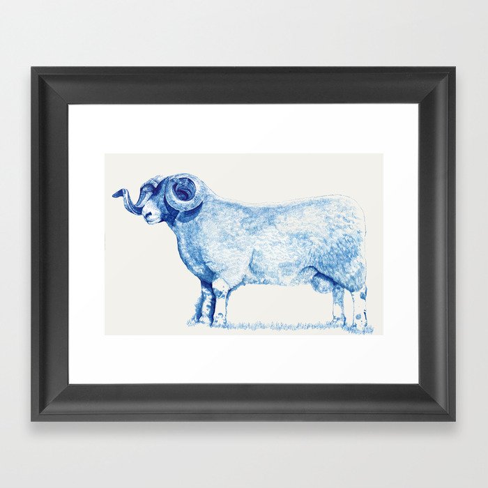 Blue Ink Farm Ram Framed Art Print