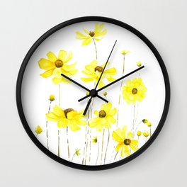 yellow cosmos flowers watercolor Wall Clock