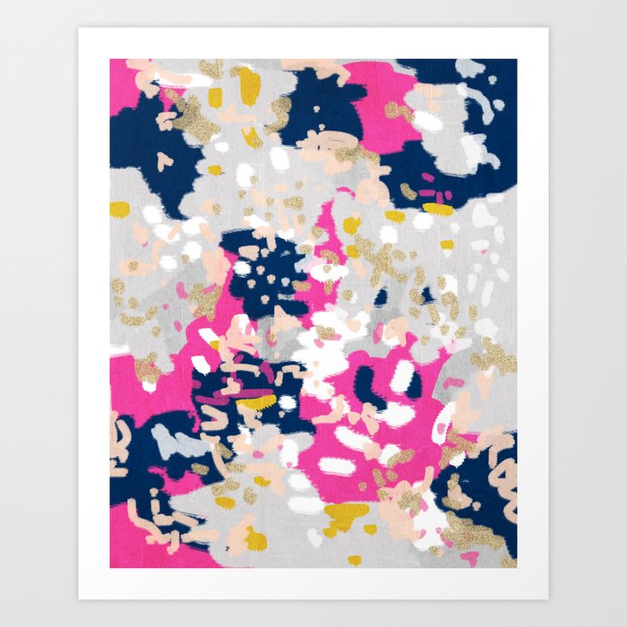 Michel - Abstract, girly, trendy art with pink, navy, blush, mustard for cell phones, dorm decor etc Art Print