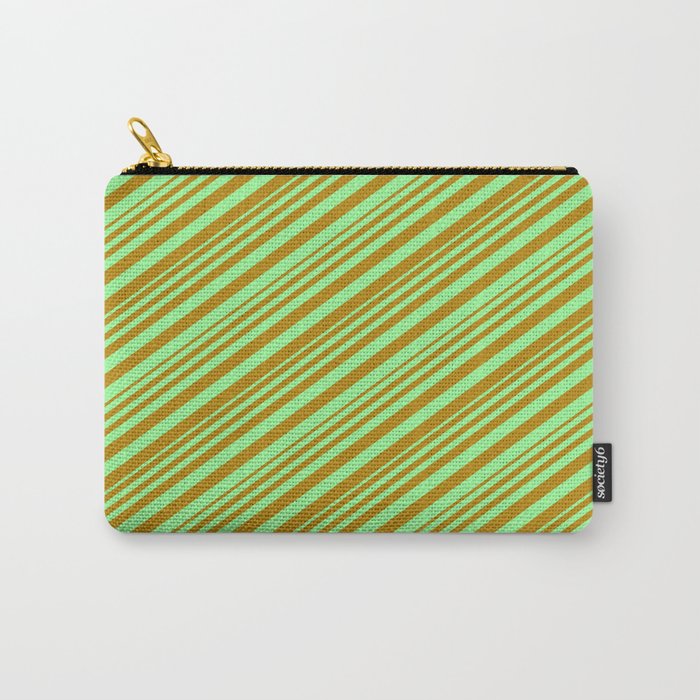 Green & Dark Goldenrod Colored Stripes/Lines Pattern Carry-All Pouch