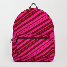 [ Thumbnail: Deep Pink and Maroon Colored Stripes/Lines Pattern Backpack ]