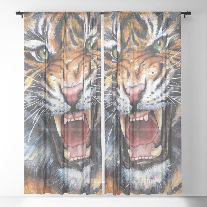 Tiger Watercolor Animal Painting Sheer Curtain