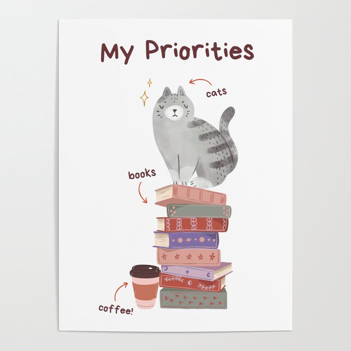 My Priorities: Books, Cats, Coffee Poster