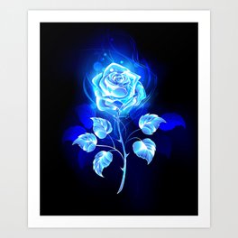 Burning Blue Rose Art Print