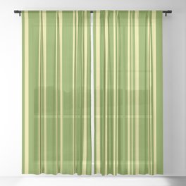 [ Thumbnail: Green and Tan Colored Stripes Pattern Sheer Curtain ]