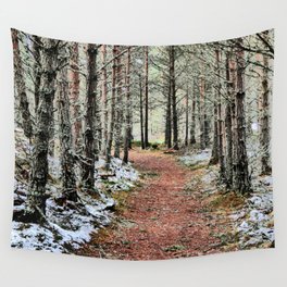 Scottish Highlands Frozen Nature Walk Through the Pine Trees in I Art  Wall Tapestry