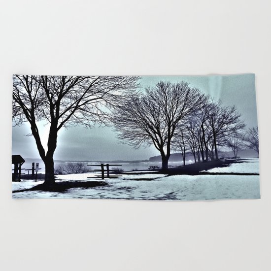 Winter Trees by the Lake Beach Towel
