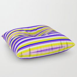 [ Thumbnail: Eyecatching Pink, Blue, Purple, Light Cyan & Yellow Colored Striped Pattern Floor Pillow ]