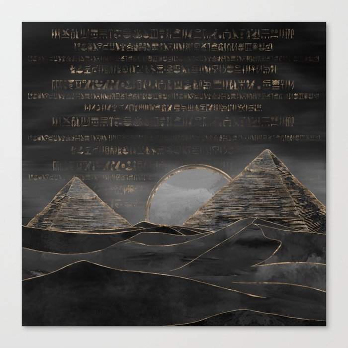 Egyptian Pyramids Abstract Watercolor and Gold Canvas Print