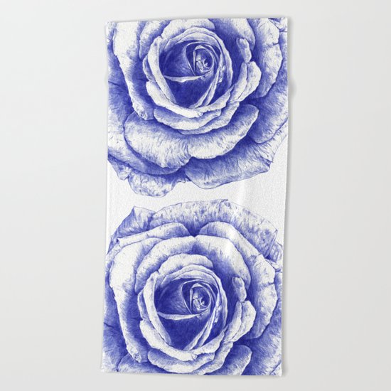 Ballpoint Blue Rose Beach Towel