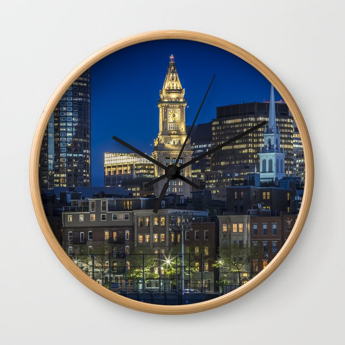 BOSTON Evening Skyline of North End & Financial District Wall Clock