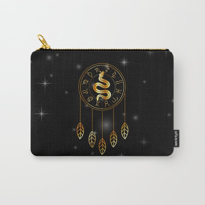 Dreamcatcher Zodiac symbols astrology horoscope signs with mystic snake in gold Carry-All Pouch