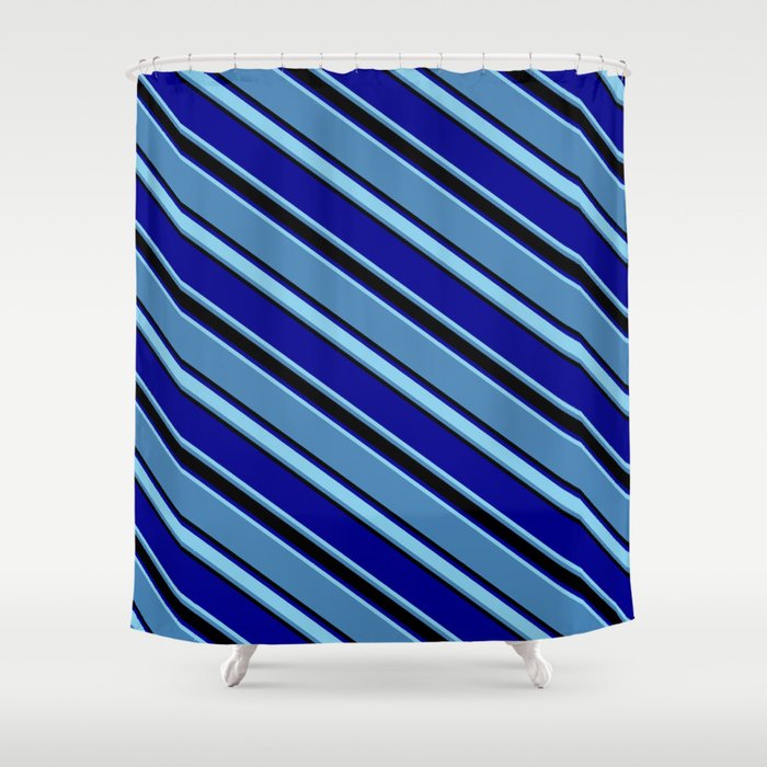 Blue, Black, Dark Blue & Sky Blue Colored Pattern of Stripes Shower Curtain