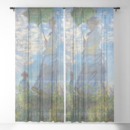 Claude Monet - The Promenade, Woman with a Parasol Sheer Curtain