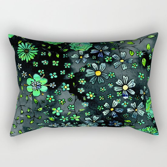 Green Small Flowers Rectangular Pillow