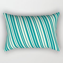 [ Thumbnail: Teal & Beige Colored Lined/Striped Pattern Rectangular Pillow ]