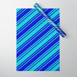 [ Thumbnail: Blue & Dark Turquoise Colored Stripes/Lines Pattern Wrapping Paper ]