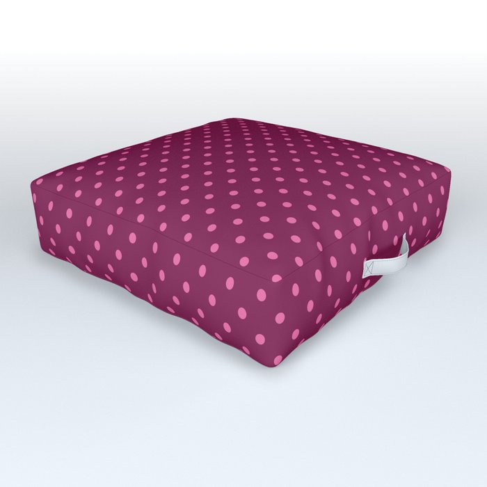 Retro Valentine's pink polka dots burgundy pattern Outdoor Floor Cushion