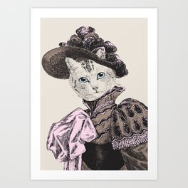 Pussycat Portrait | 2 of 2 | The Owl and the Pussycat Set | Art Print | Edwardlear, Romantic, Dressedashumans, Graphicdesign, Animal, Victorianliterature, Animalportraits, Vintageanimals, Owl, Literarycharacters 