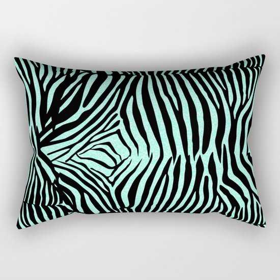 Blue & Black Glitter Zebra Print Rectangular Pillow