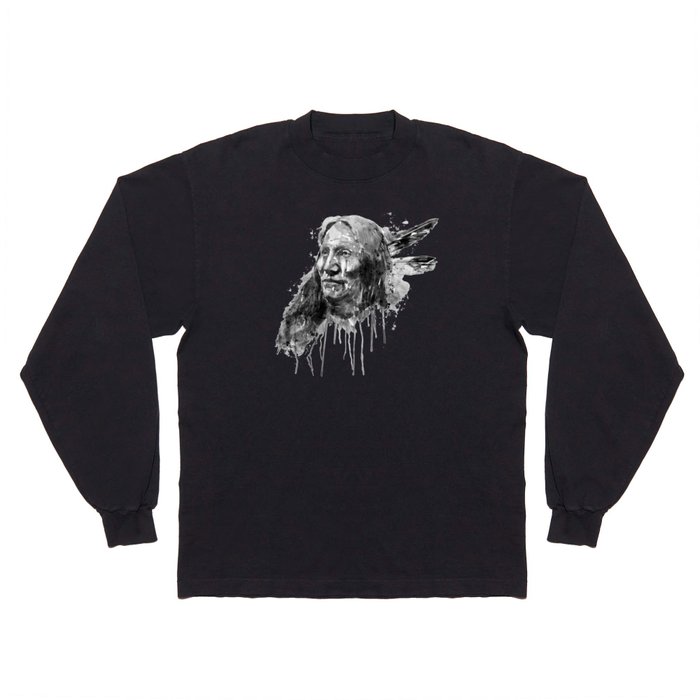 Native American Portrait Black and White Long Sleeve T Shirt