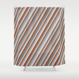 [ Thumbnail: Sienna, Grey, Dark Gray & Light Gray Colored Lines/Stripes Pattern Shower Curtain ]