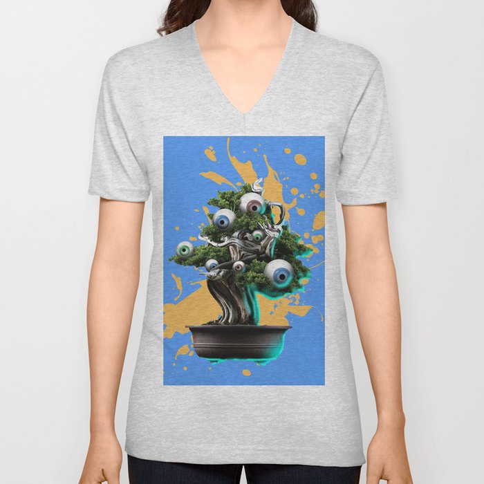 Japanese Bonsai Tree With Eyes V Neck T Shirt