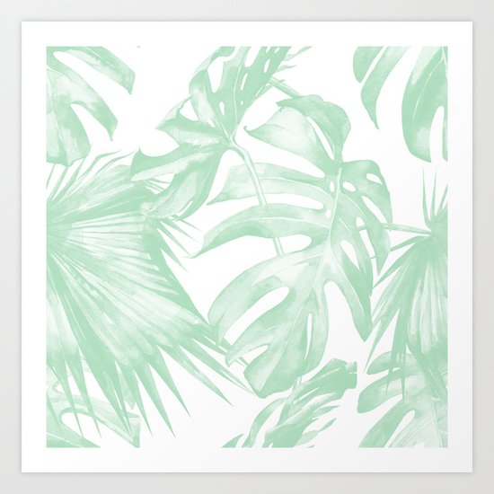 Light Green Tropical Palm Leaves Print Art Print