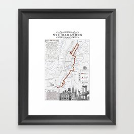New York City Black & White {marathon course} map 26.2 Gerahmter Kunstdruck