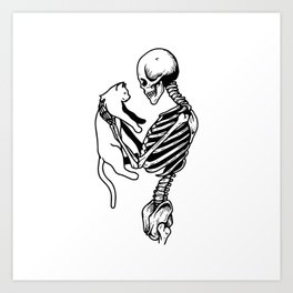 Skeleton With Cat Art Print