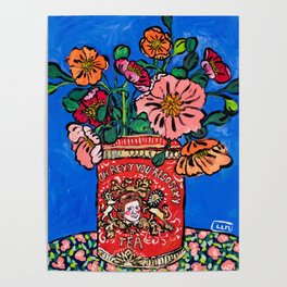 Rex Manning Day Bouquet: Poppy Flowers in Tea Tin Painting Empire Records Nineties Nostalgia Poster