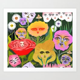flower garden Art Print | Curated, Colorful, Flowers, Nature, Flora, Fantasy, Rainbow, Drawing, Garden 