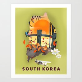 South Korea illustrated travel poster. Art Print