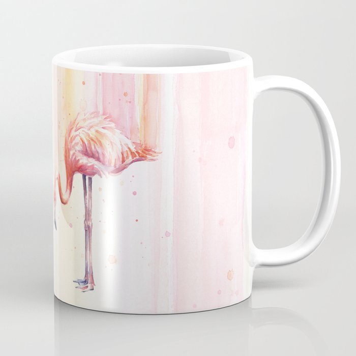 Two Flamingos Watercolor Tropical Birds Animals Coffee Mug