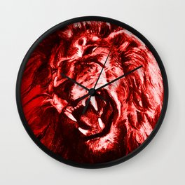 Panthera Leo Carboneum - Red Wall Clock