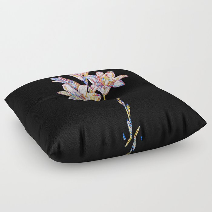 Floral Madonna Lily Mosaic on Black Floor Pillow