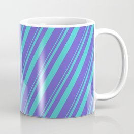 [ Thumbnail: Turquoise & Slate Blue Colored Stripes/Lines Pattern Coffee Mug ]