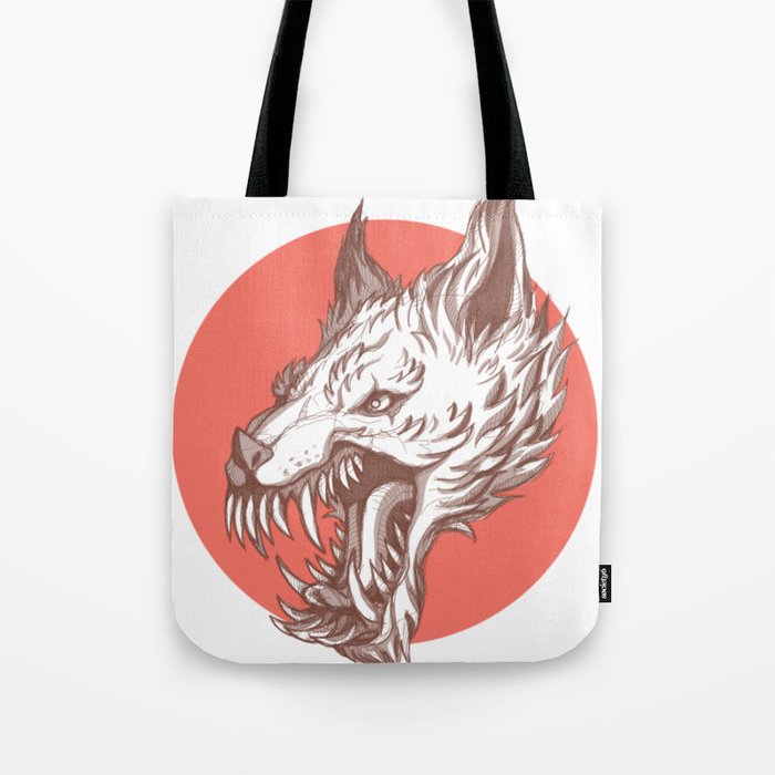 Angry Red Wolf Tote Bag