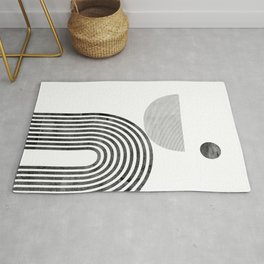 Modern Minimal Black and White Circle Arch Line Print Area & Throw Rug
