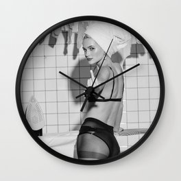 Romans!  Citizens!  Trolls!  Bad boyfriends!  Neo-conservatives we present to you The Birds of Springs humorous blond housewife giving the middle finger (the bird) black and white photograph - photography - photographs by Vitalik Radko Wall Clock | Black And White, Mensuck, Photo, Middlefinger, Girlsrule, Housewife, White, Black, And, Photographs 