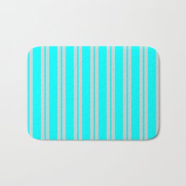 [ Thumbnail: Cyan & Light Gray Colored Pattern of Stripes Bath Mat ]