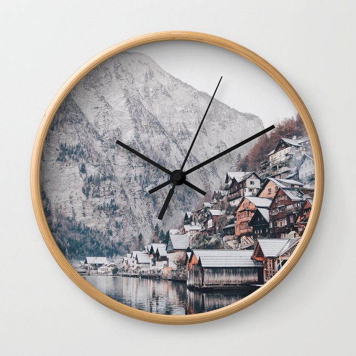 VILLAGE - COAST - MOUNTAINS - SNOW - PHOTOGRAPHY Wall Clock
