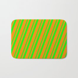 [ Thumbnail: Lime and Dark Orange Colored Stripes/Lines Pattern Bath Mat ]