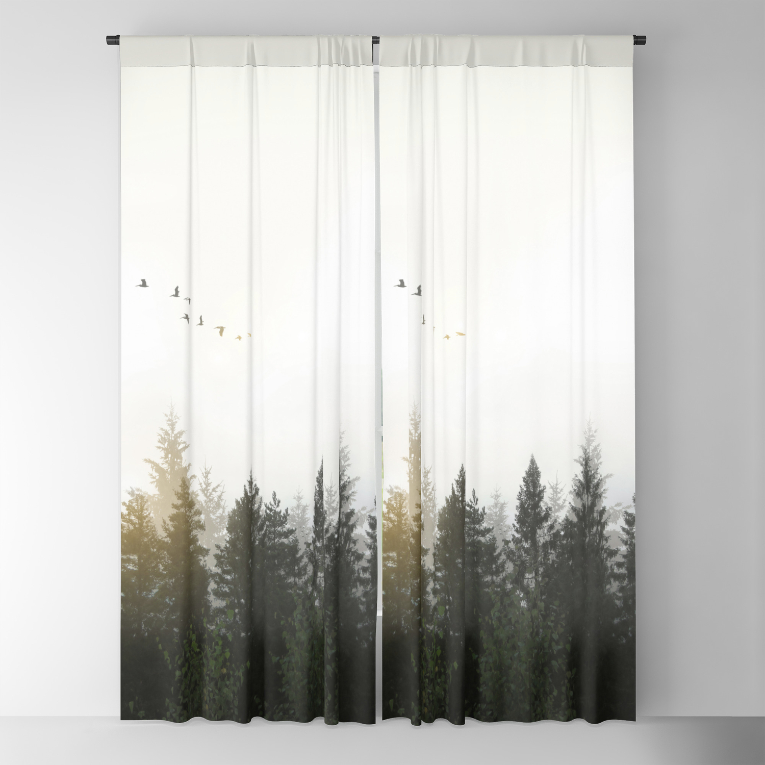 Early Morning Foggy Forest 3D Window Fabric Curtain Darkening Blockout 2 Panels 