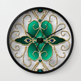 Filigree in teal and gray Wall Clock | Jeweledfiligree, Greenfiligree, Aquamarine, Abstract, Baroque, Digital, Teal, Green, Artnouveaudesign, Graphicdesign 