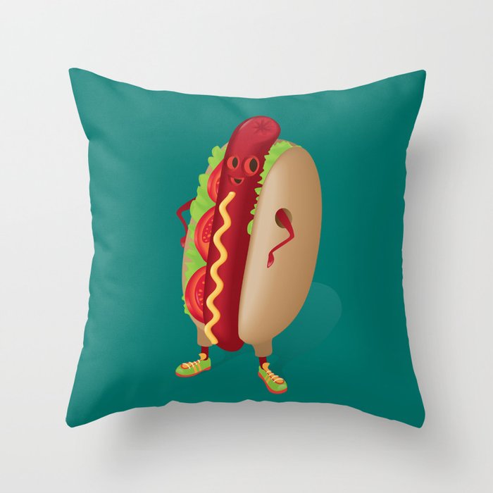 Happy Hotdog Throw Pillow