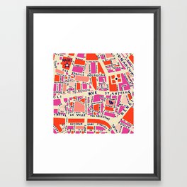 paris map pink Framed Art Print