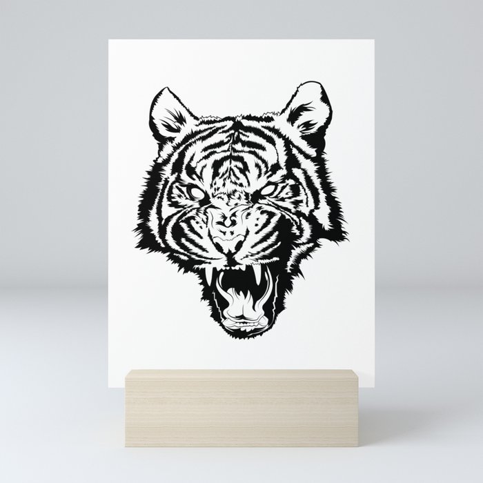 Tiger Illustration (Black & White) Mini Art Print