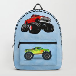 Giant monster truck, red and green with tires and tire prints. Backpack | Tyre, Green, Tires, Mega, Big, Redtruck, Monster, Backtoschool, Trucks, 2022 